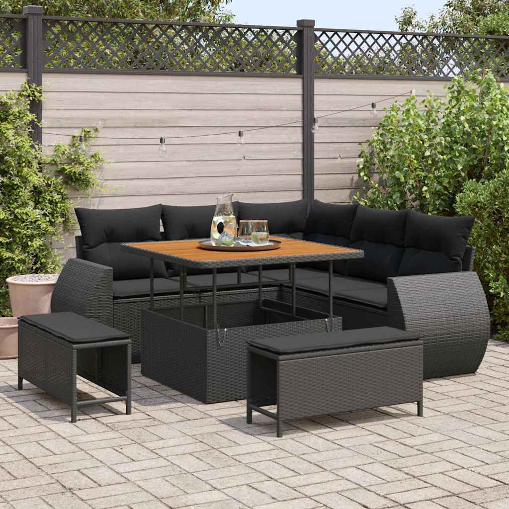 Garden Sofa Set with Cushion 8 pcs Black Poly Rattan