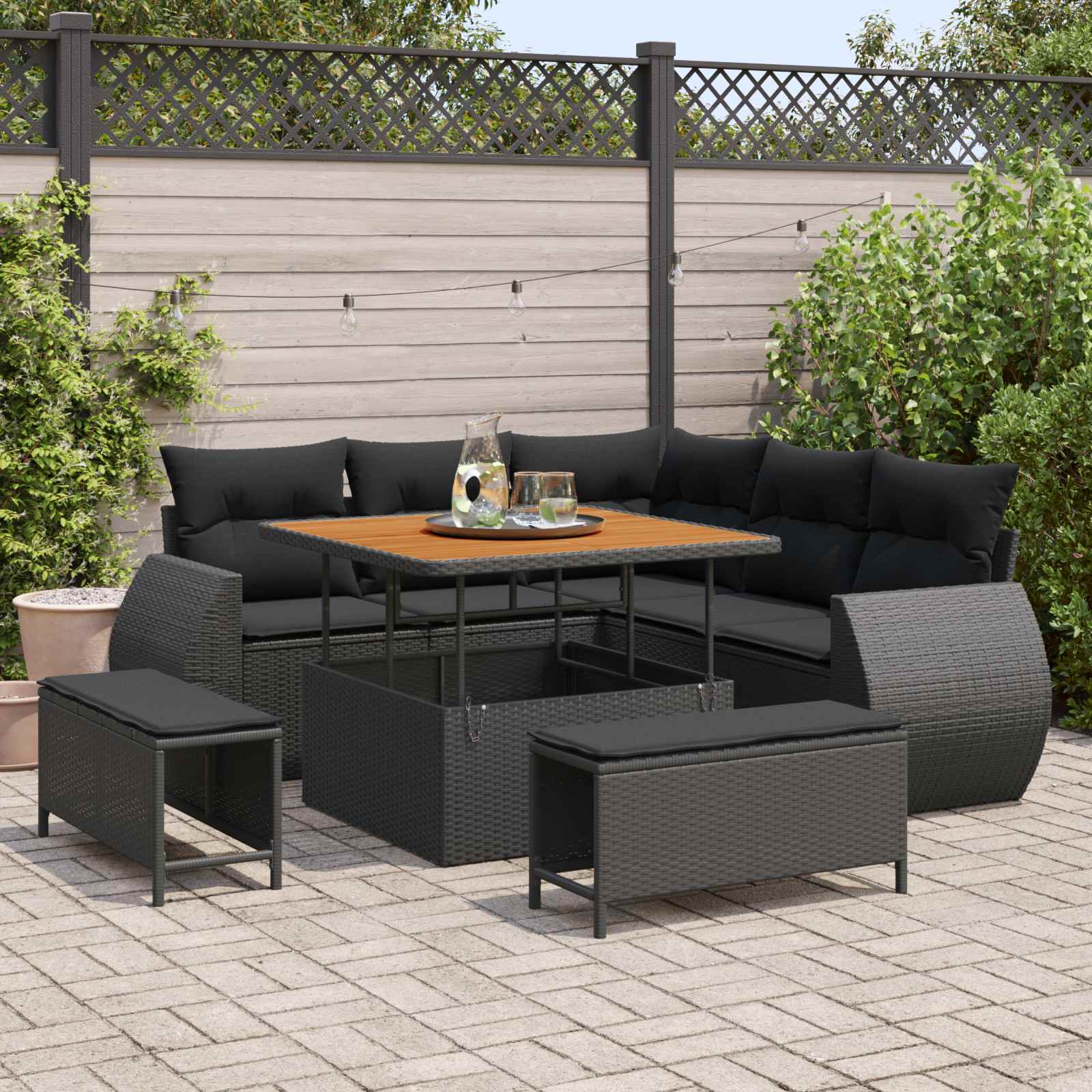 Garden Sofa Set with Cushion 8 pcs Black Poly Rattan