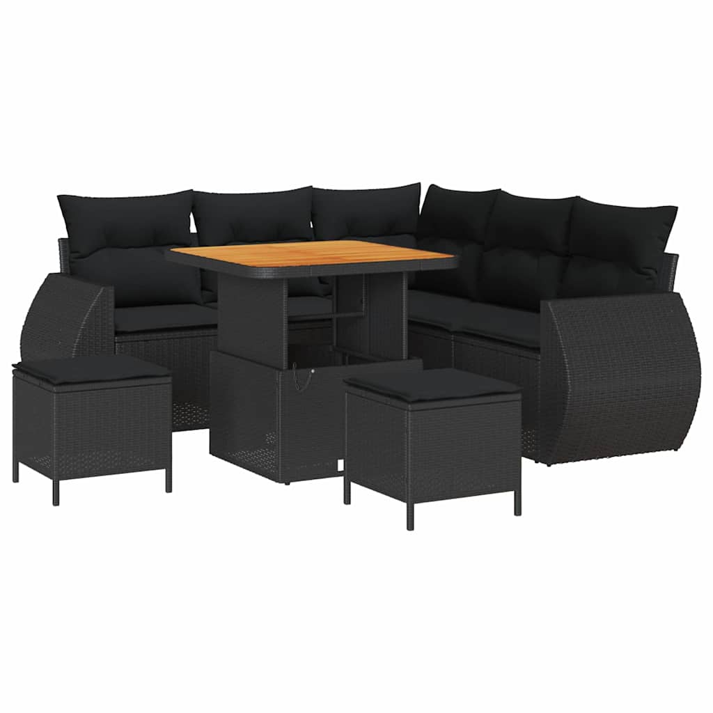 Garden Sofa Set 8 pcs Black Poly rattan and powder-coated steel