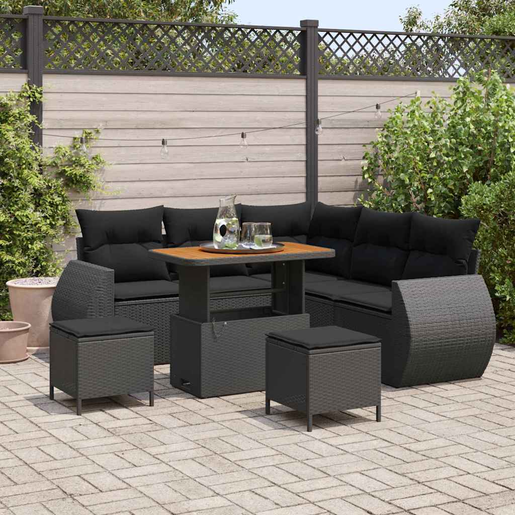 Garden Sofa Set 8 pcs Black Poly rattan and powder-coated steel