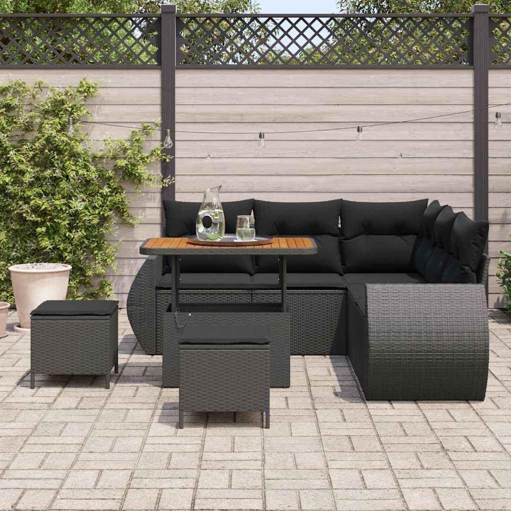 Garden Sofa Set with Cushion Manual 8 pcs Black 90 x 55 x 71 cm