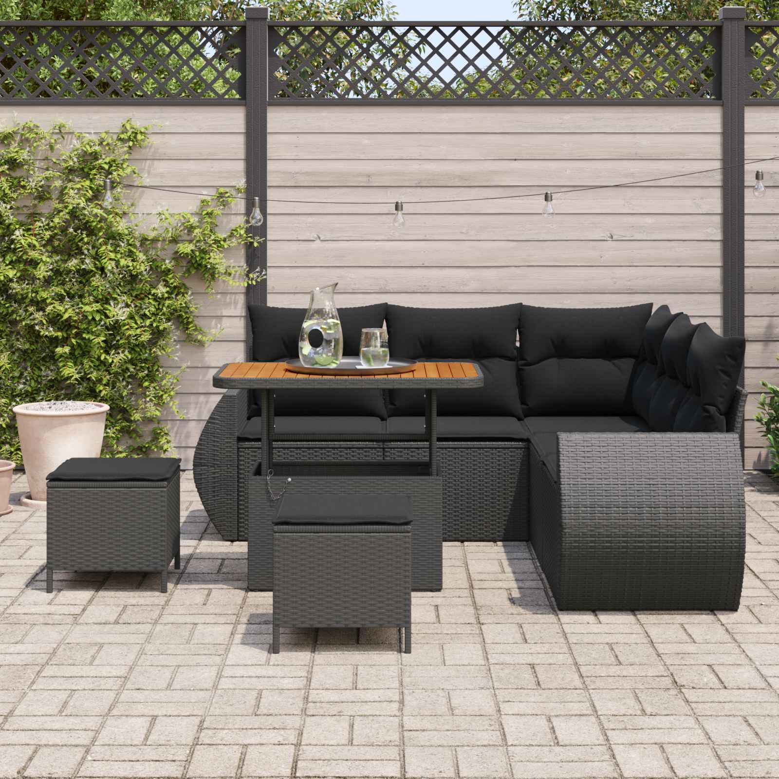Garden Sofa Set with Cushion 8 pcs Black Poly Rattan