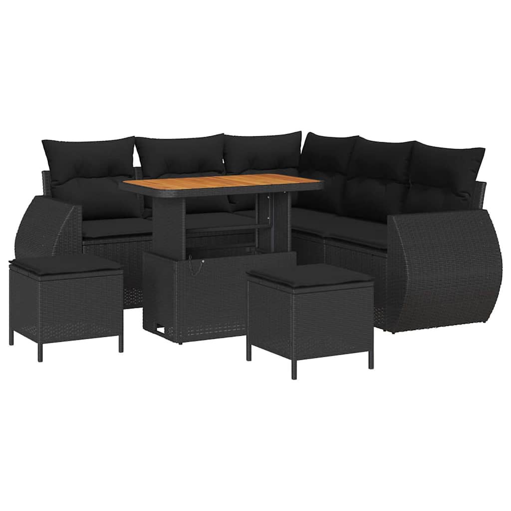 Garden Sofa Set with Cushion Manual 8 pcs Black 90 x 55 x 71 cm