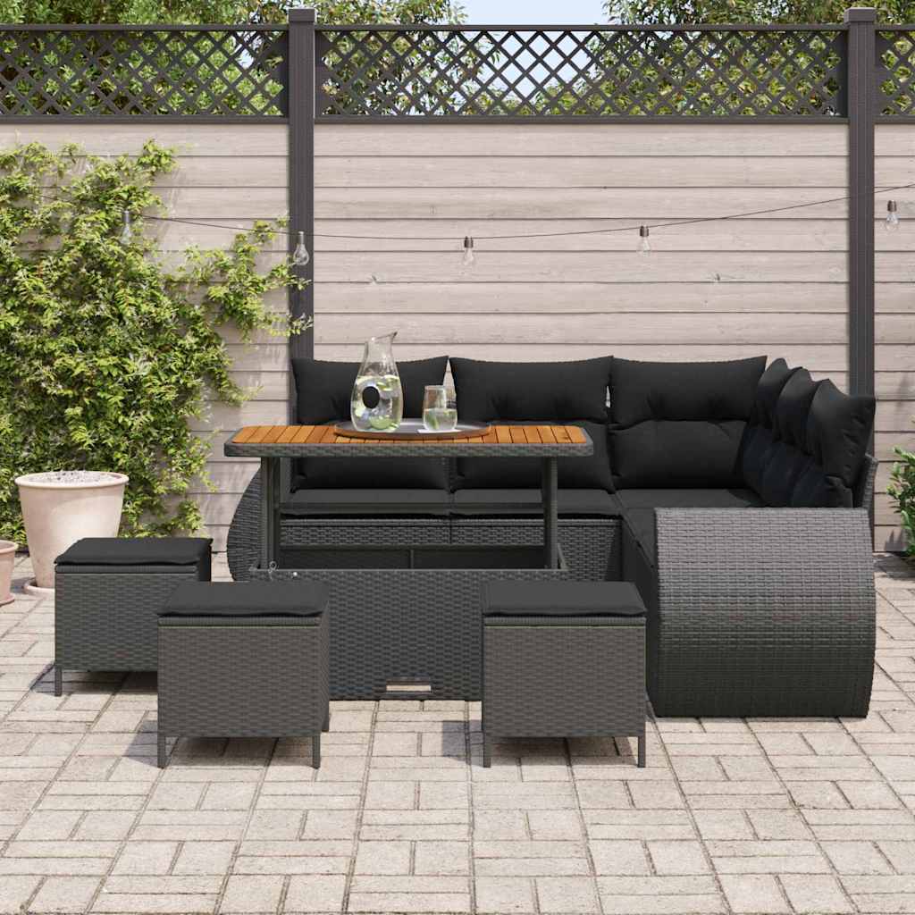 Garden Sofa Set with Cushion 9 pcs Black Poly Rattan