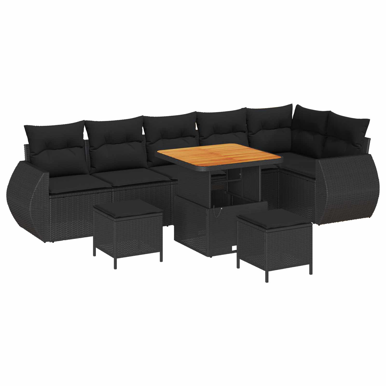 Garden Sofa Set with Cushion 9 pcs Black Poly Rattan
