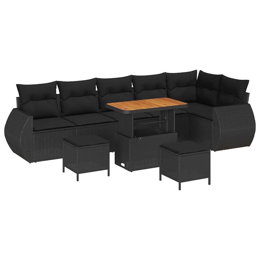 Garden Sofa Set with Cushion 9 pcs Black 90 x 55 x 71 cm