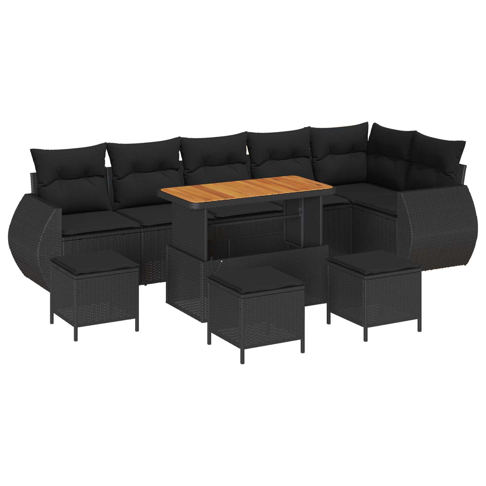 Garden Sofa Set with Cushion 10 pcs Black Poly Rattan