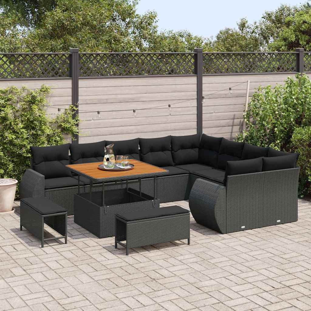 Garden Sofa Set with Cushion 12 pcs Black 100 x 100 x 71 cm