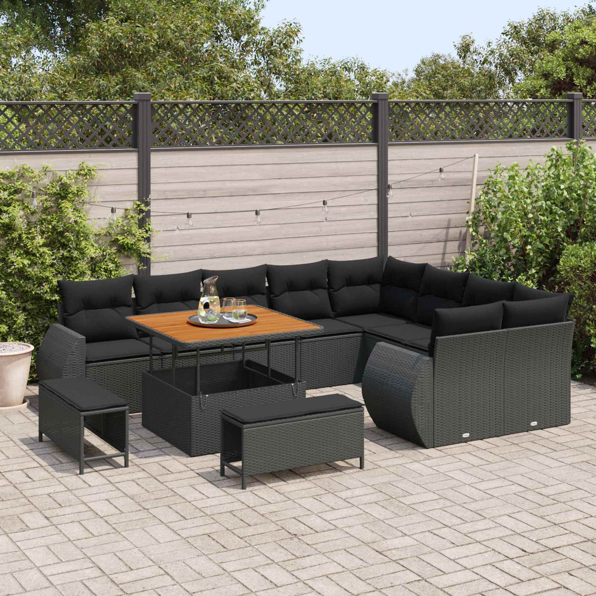 Garden Sofa Set with Cushion with Storage 12 pcs Black
