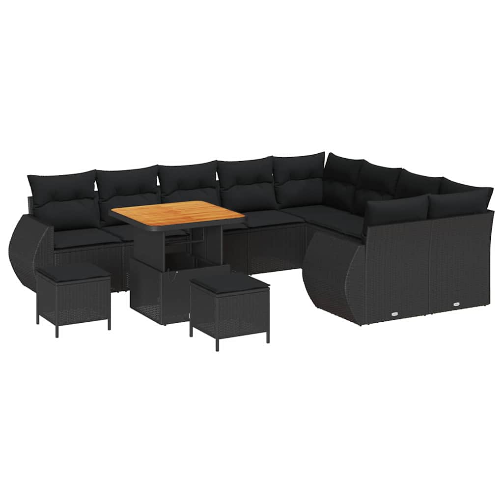 Garden Sofa Set with Cushion 12 pcs Black 80 x 80 x 71 cm