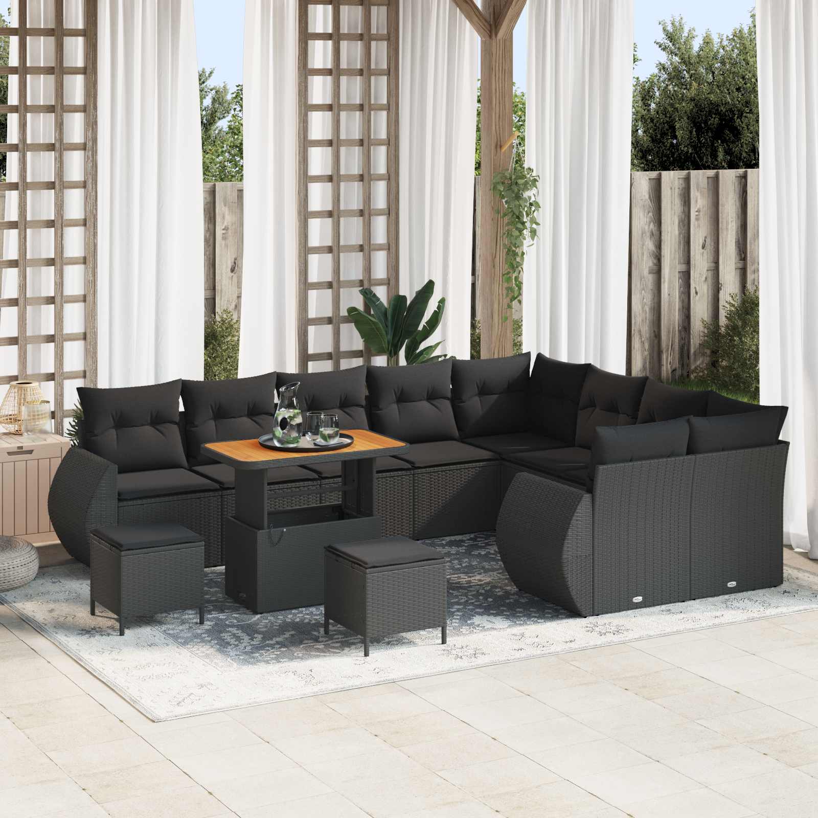 Garden Sofa Set with Cushion with Storage 12 pcs Black