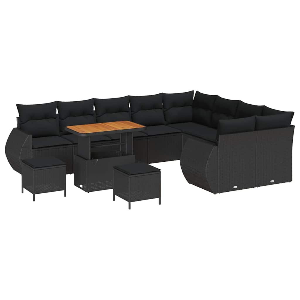 Garden Sofa Set with Cushion 12 pcs Black 90 x 55 x 71 cm