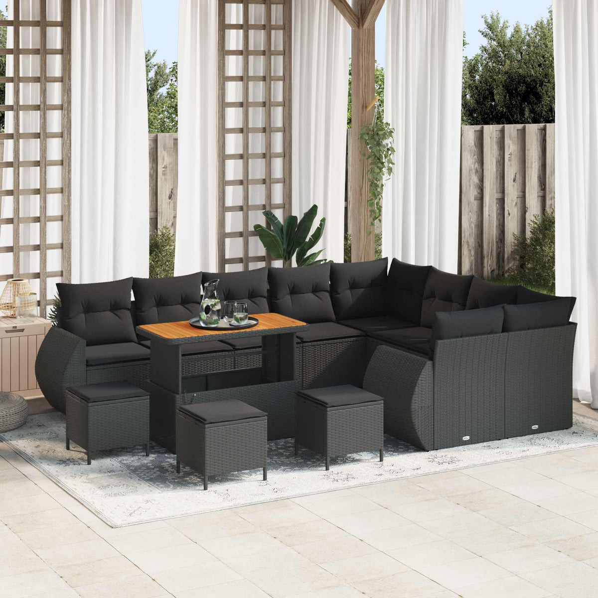 Garden Sofa Set with Cushion 13 pcs Black Poly Rattan