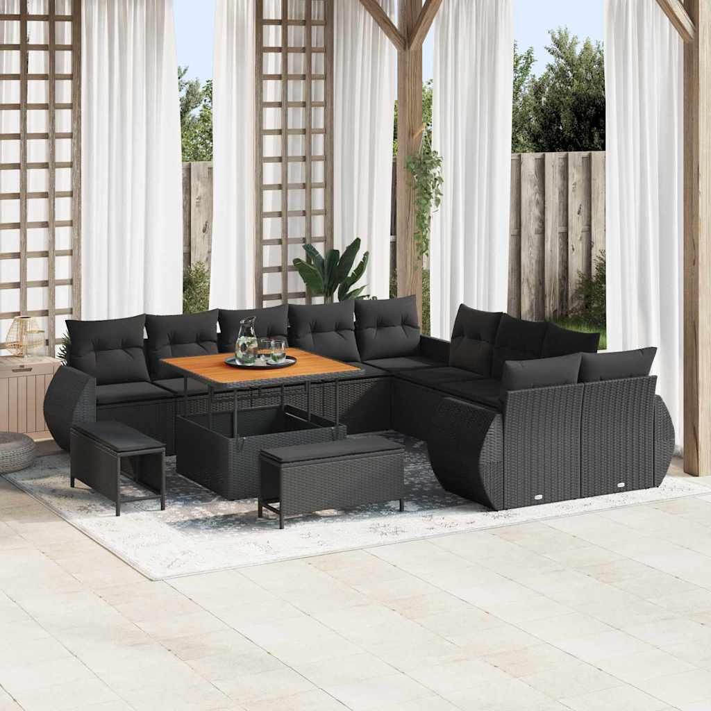 Garden Sofa Set with Cushion with Storage 13 pcs Black
