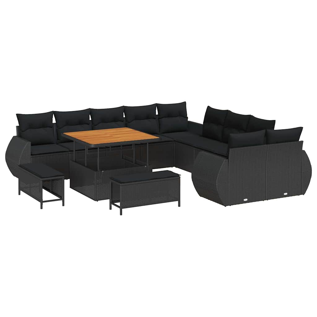 Garden Sofa Set with Cushion with Storage 13 pcs Black