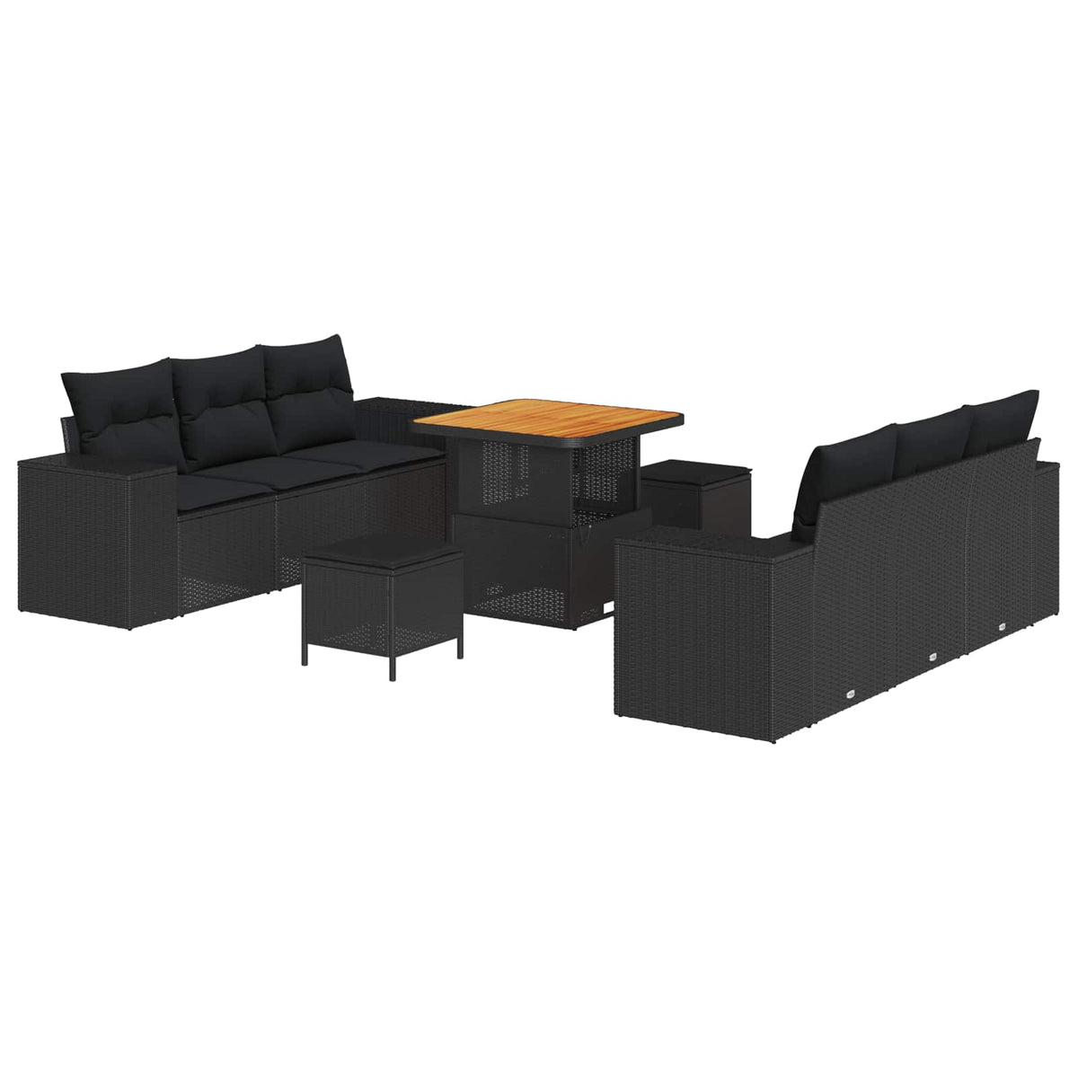 Garden Sofa Set with Pillow Black 221 x 204 x 85 cm Poly Rattan