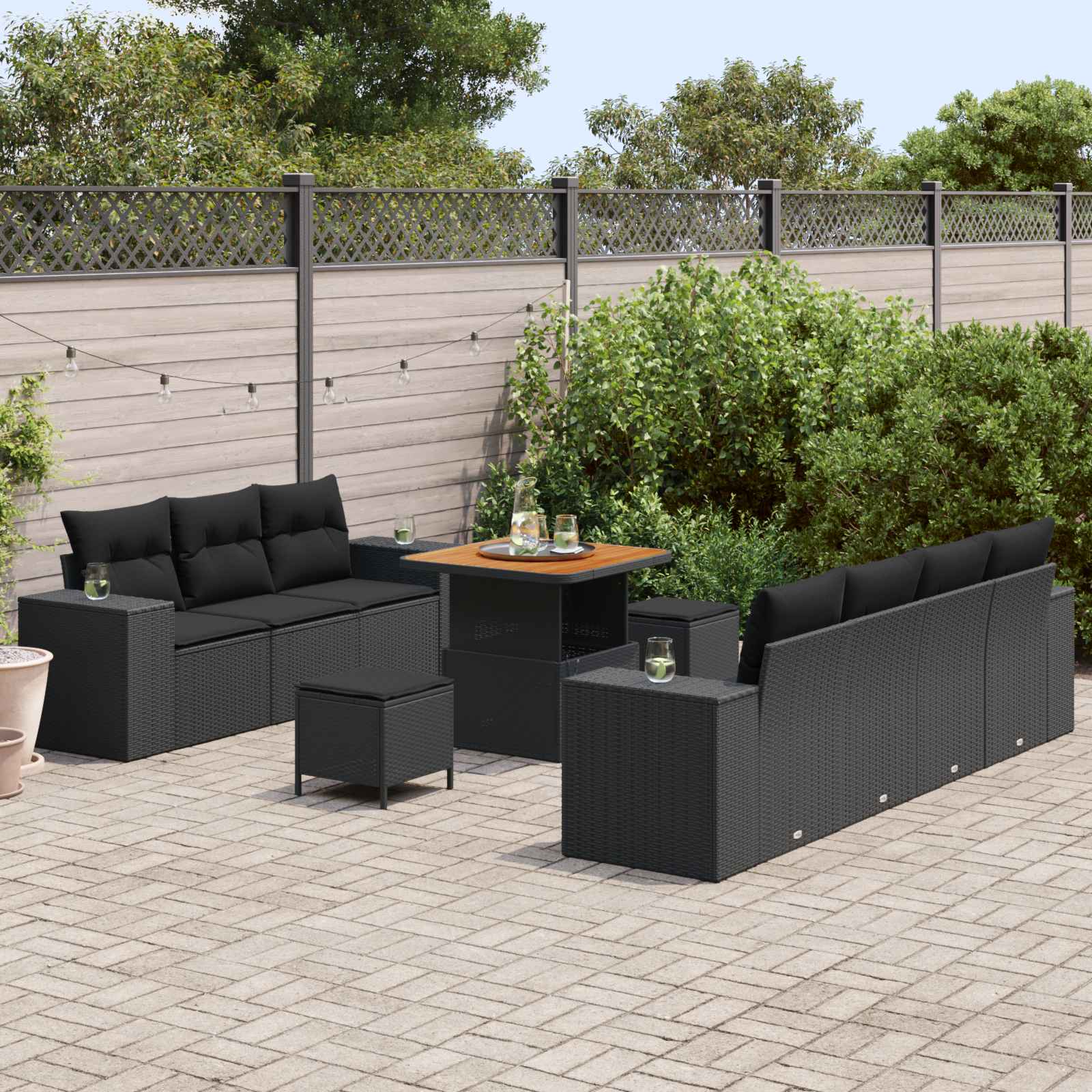 Garden Sofa Set with Cushion 10 pcs Black Poly Rattan