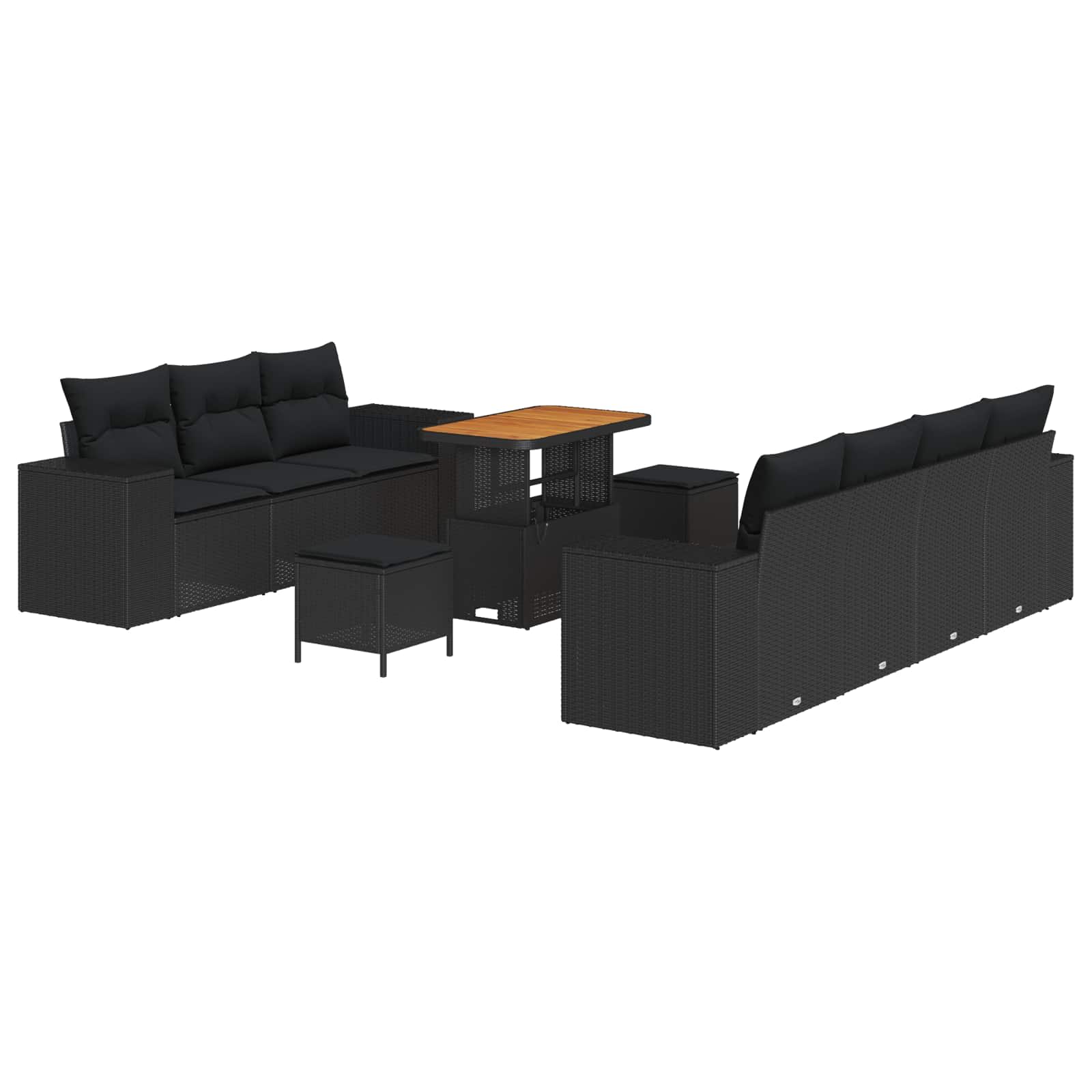 Garden Sofa Set with Cushion 10 pcs Black Poly Rattan