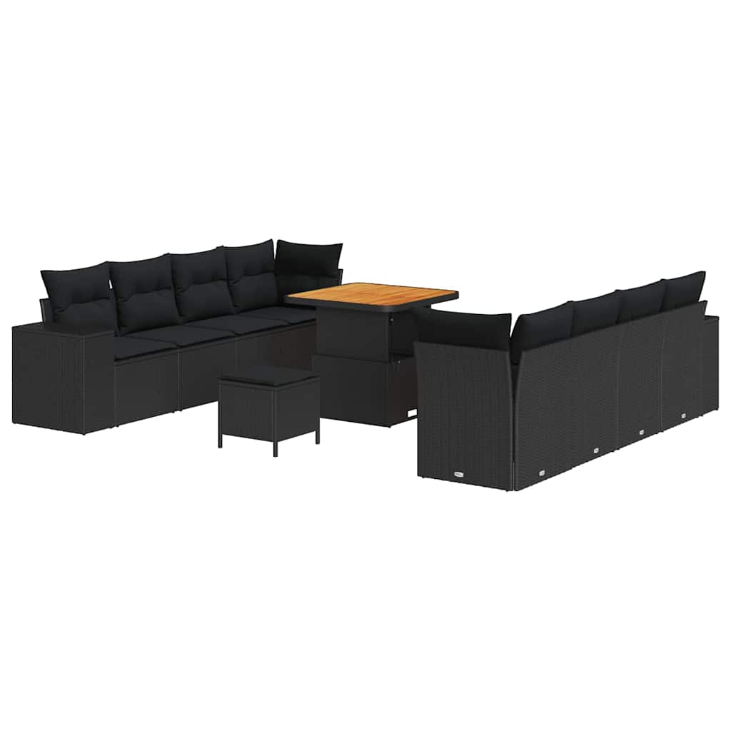 Garden Sofa Set with Cushion 11 pcs Black Poly Rattan