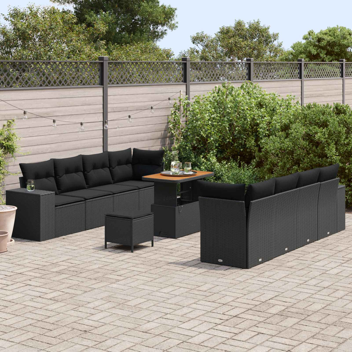 Garden Sofa Set with Cushion 11 pcs Black Poly Rattan
