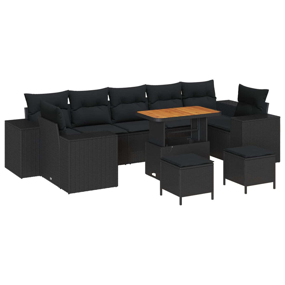 Garden Sofa Set with Cushion with Storage 10 pcs Black