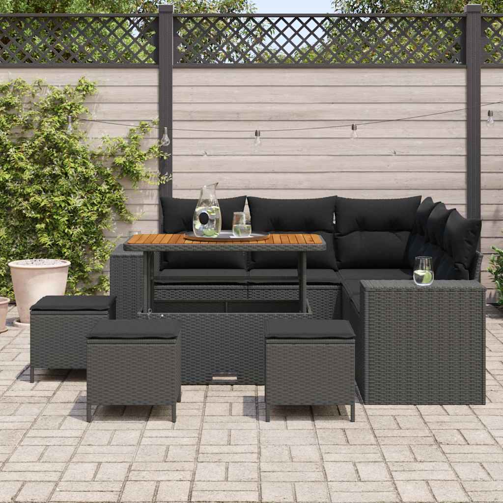 Garden Sofa Set with Cushion with Storage 9 pcs Black
