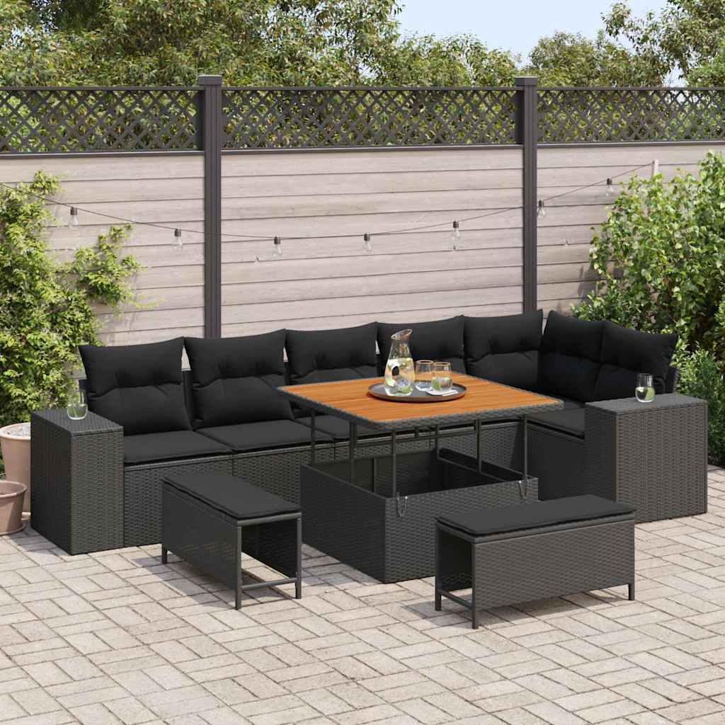 Garden Sofa Set with Cushion 9 pcs Black 100 x 100 x 71 cm