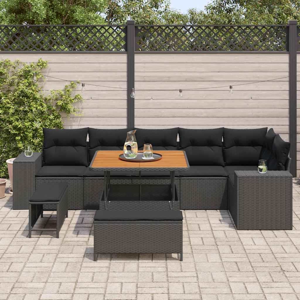 Garden Sofa Set with Cushion with Storage 9 pcs Black