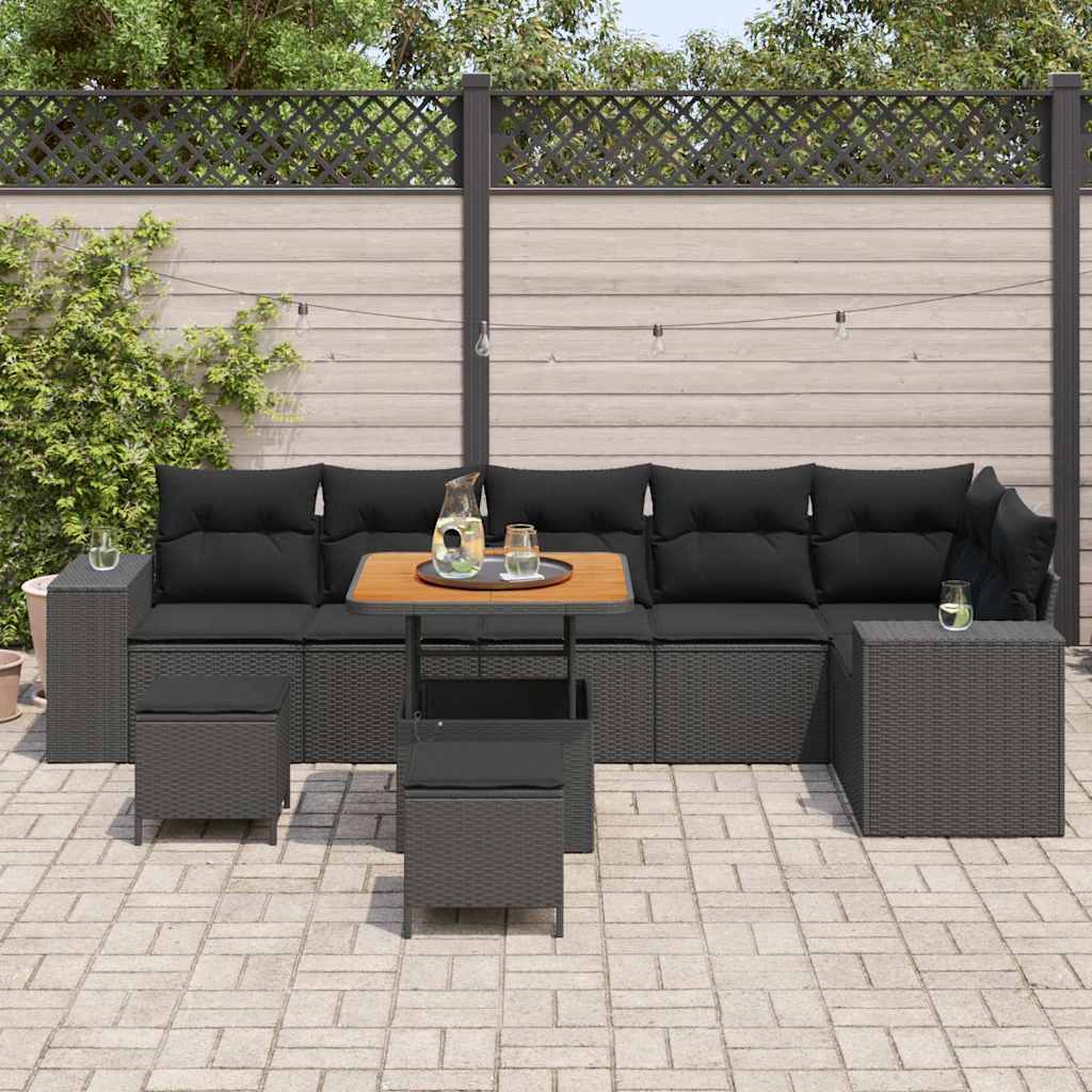 Garden Sofa Set with Cushion 9 pcs Black 100 x 100 x 71 cm