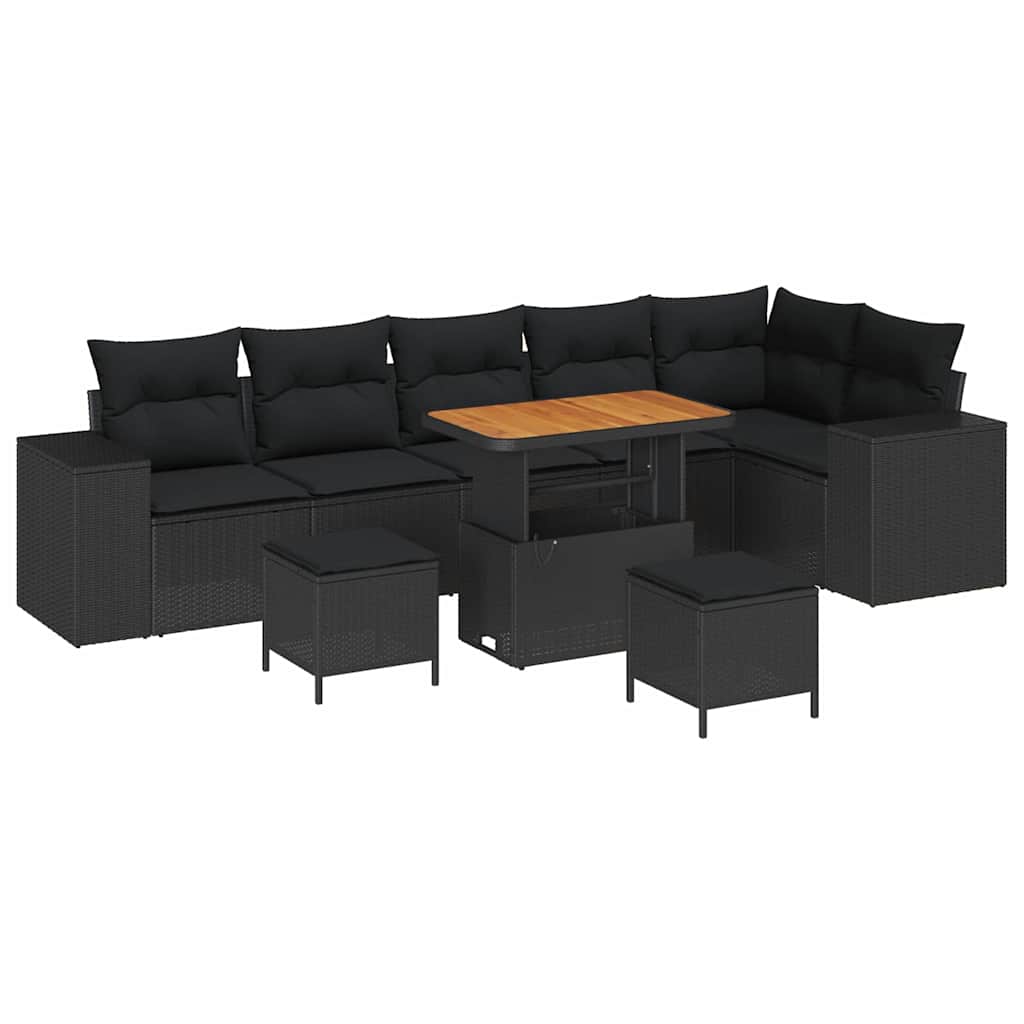 Garden Sofa Set with Cushion 9 pcs Black 90 x 55 x 71 cm