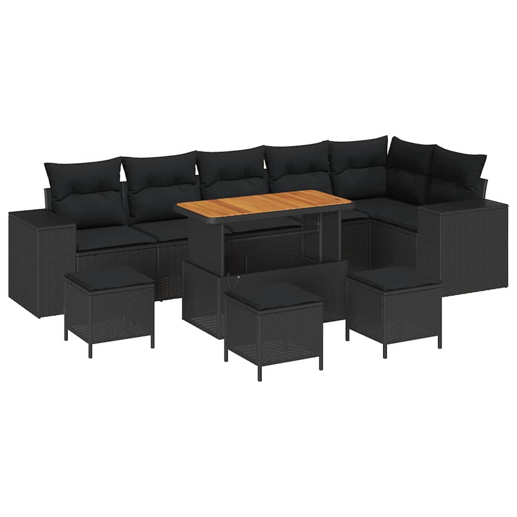 Garden Sofa Set with Cushion 10 pcs Black 110 x 55 x 71 cm