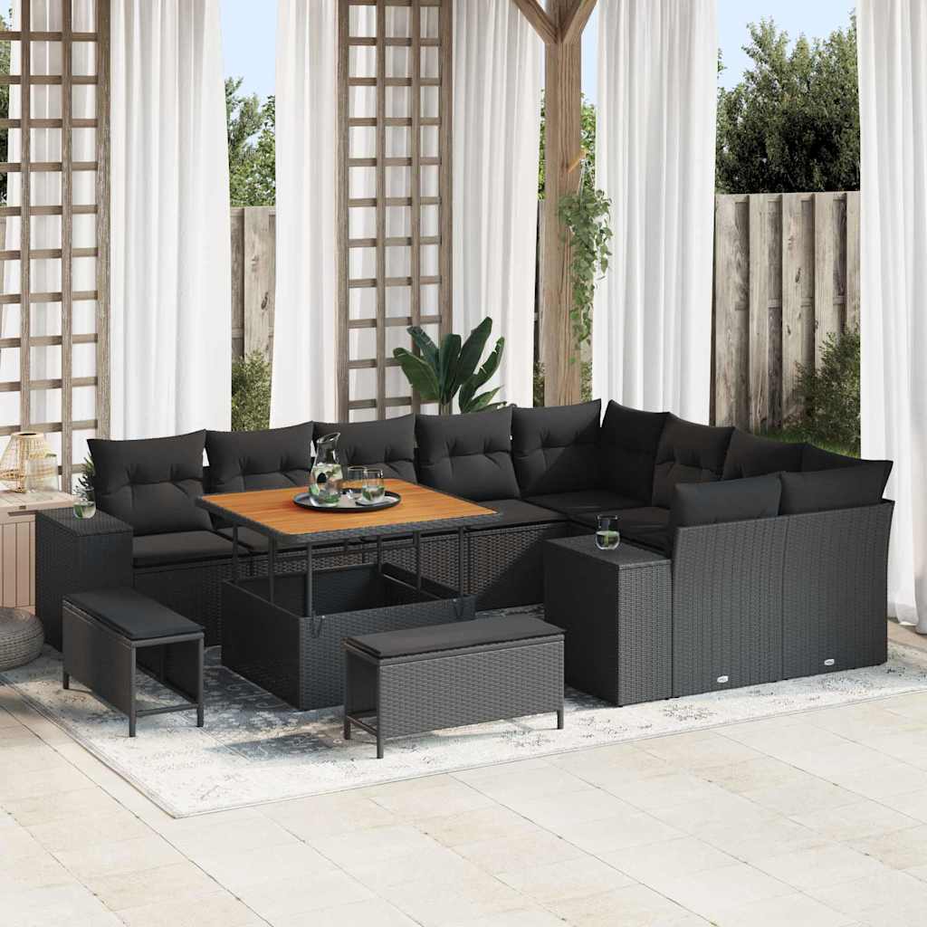 Garden Sofa Set with Cushion with Storage 12 pcs Black