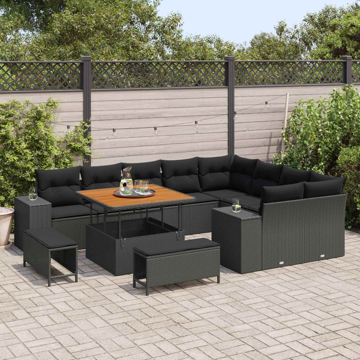 Garden Sofa Set with Cushion with Storage 12 pcs Black