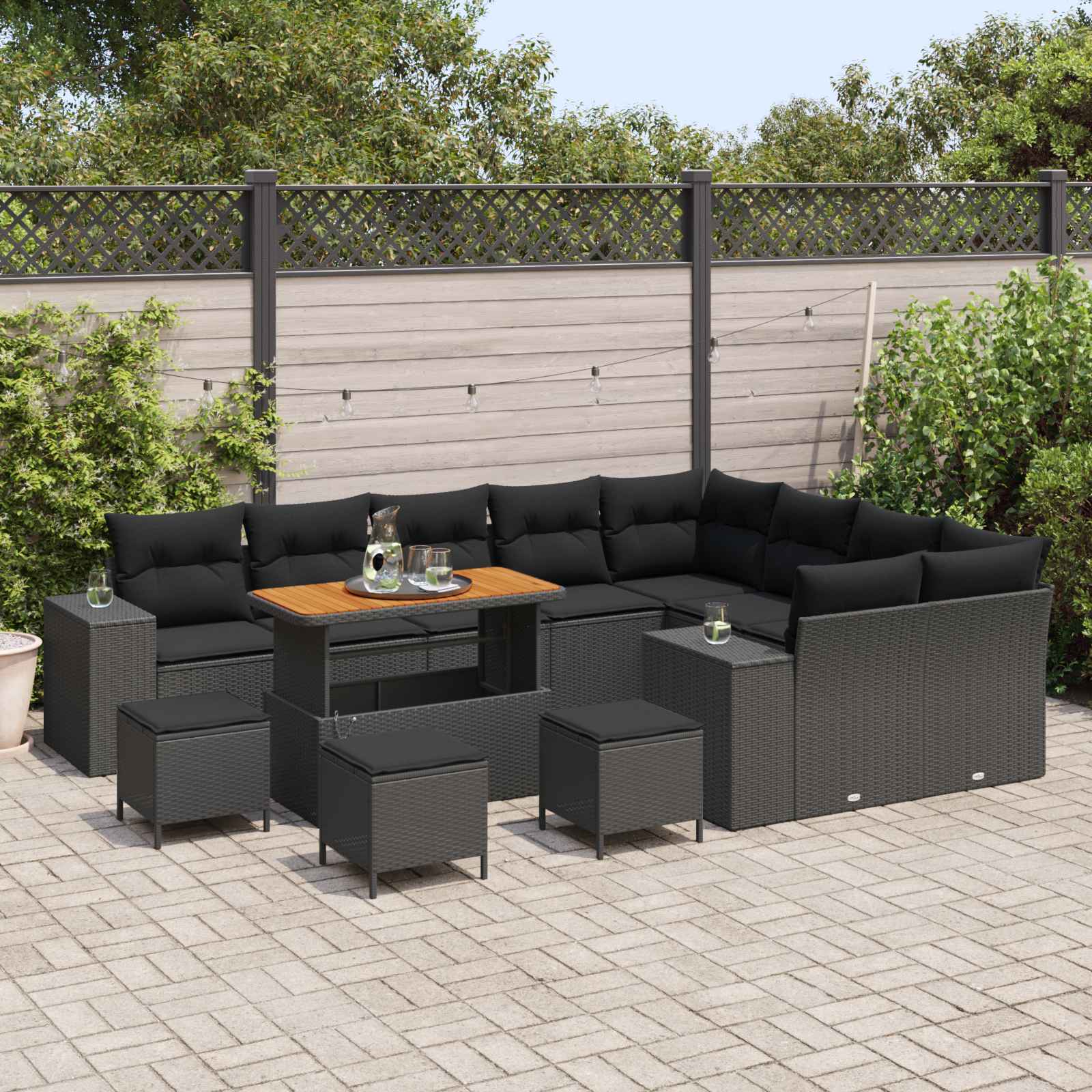 Garden Sofa Set with Cushion with Storage 13 pcs Black