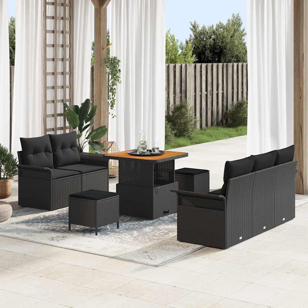 Garden Sofa Set with Cushion 8 pcs Black 80 x 80 x 71 cm