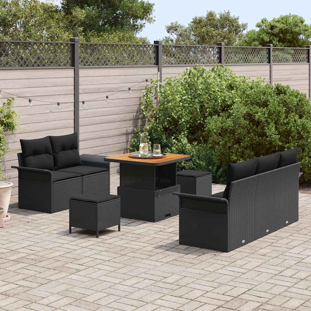 Garden Sofa Set with Cushion 8 pcs Black 80 x 80 x 71 cm