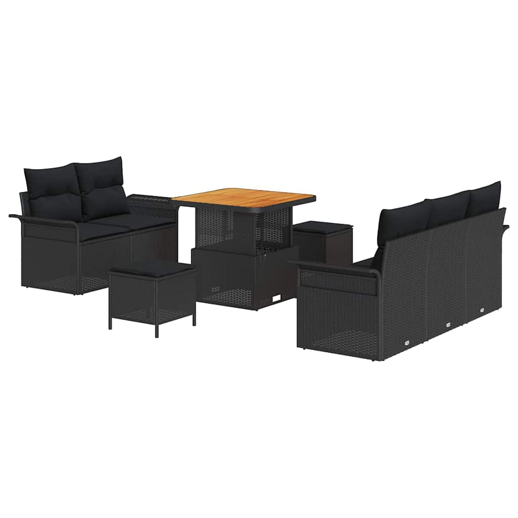 Garden Sofa Set with Cushion 8 pcs Black 80 x 80 x 71 cm