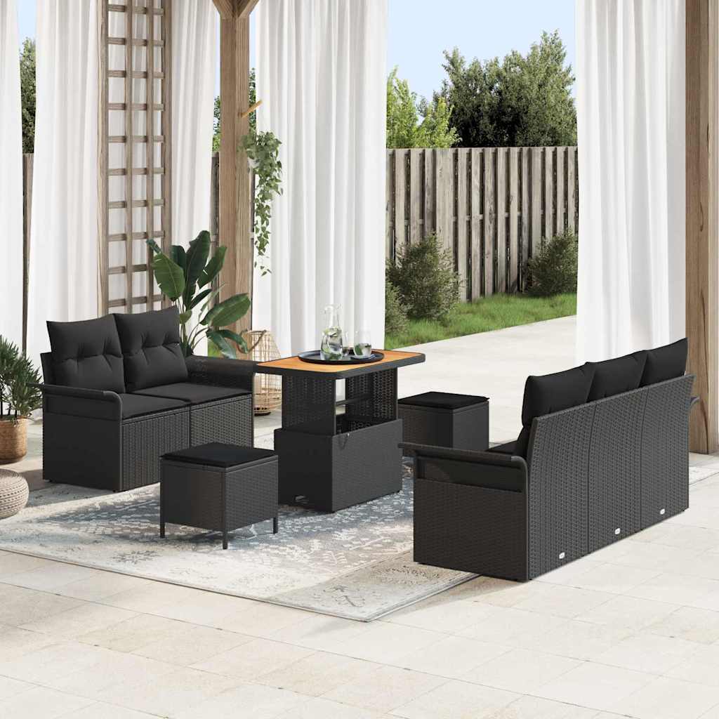 Garden Sofa Set with Cushion 8 pcs Black 90 x 55 x 71 cm