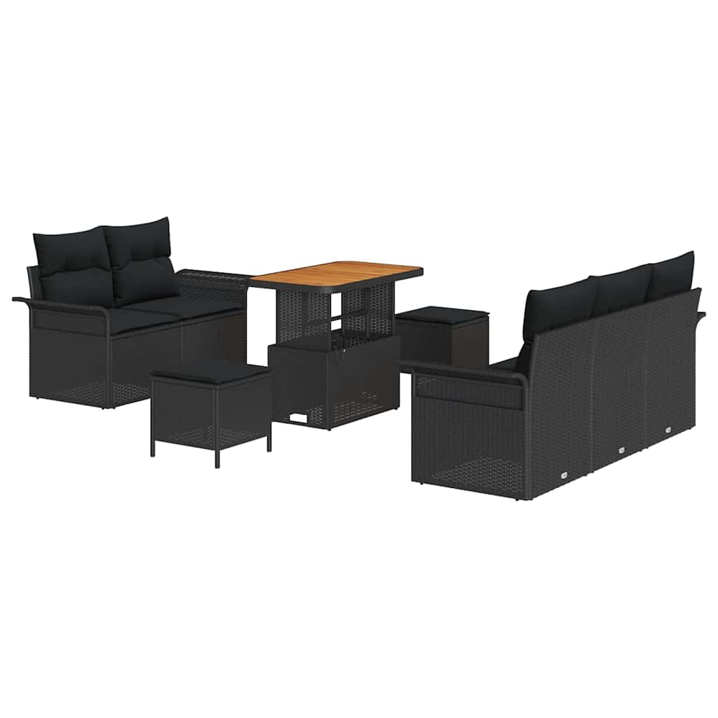 Garden Sofa Set with Cushion 8 pcs Black 90 x 55 x 71 cm
