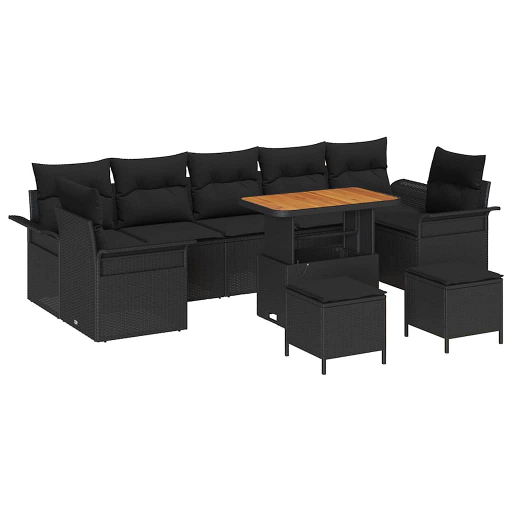 Garden Sofa Set with Cushion 10 pcs Black 90 x 55 x 71 cm