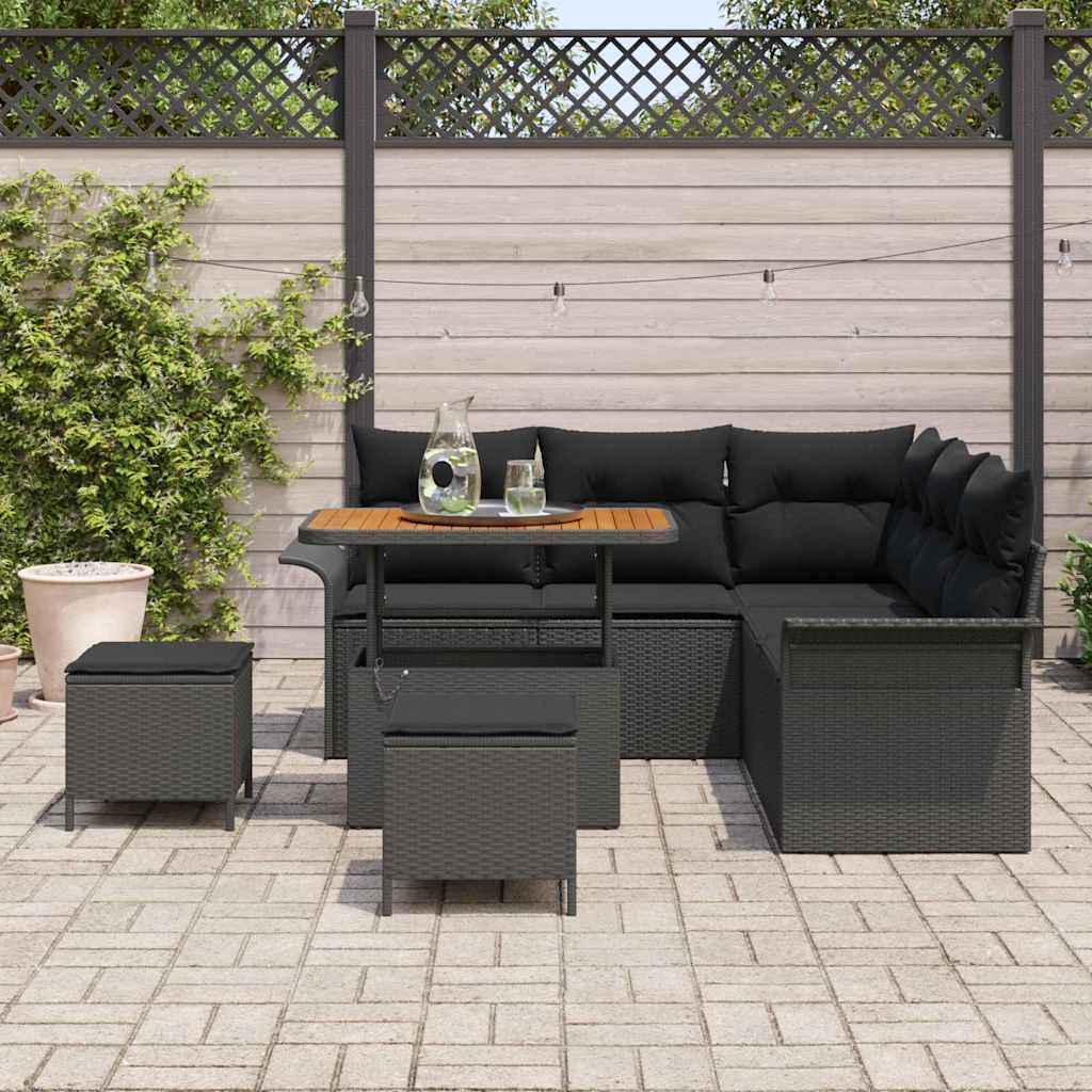 Garden Sofa Set with Cushion with Storage 8 pcs Black