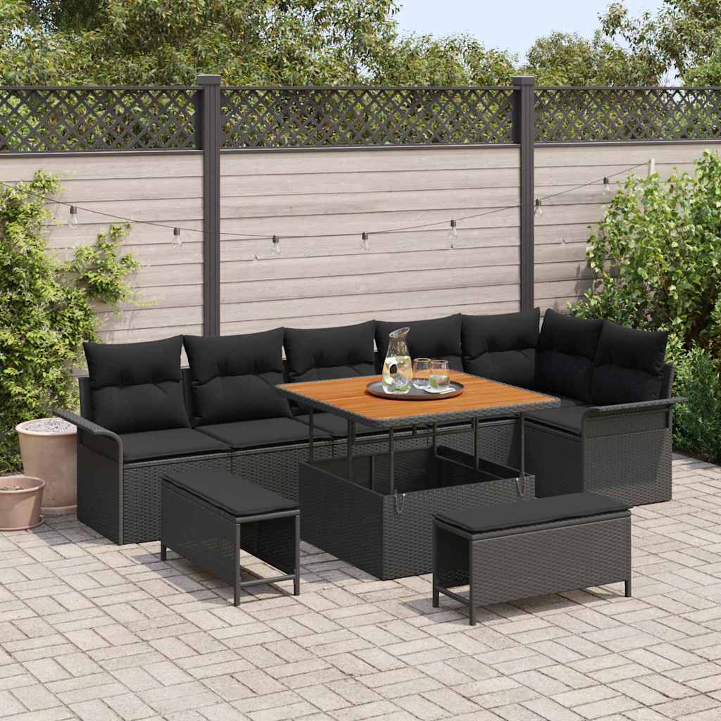 Garden Sofa Set with Cushion 9 pcs Black 100 x 100 x 71 cm