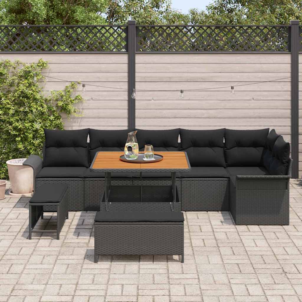 Garden Sofa Set with Cushion 9 pcs Black 100 x 100 x 71 cm