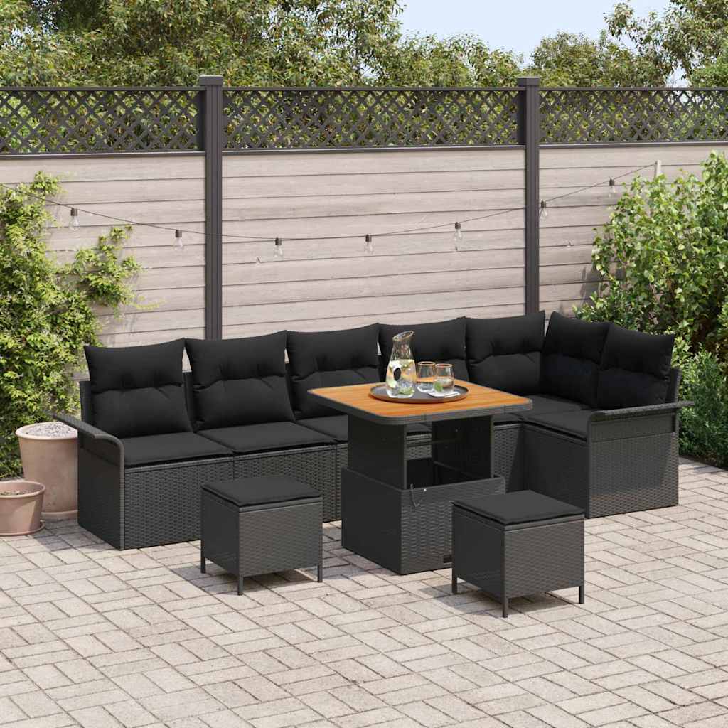 Garden Sofa Set with Cushion 9 pcs Black 80 x 80 x 71 cm