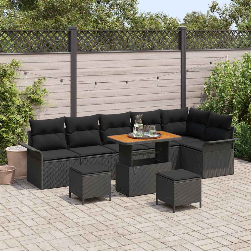 Garden Sofa Set with Cushion 9 pcs Black 90 x 55 x 71 cm