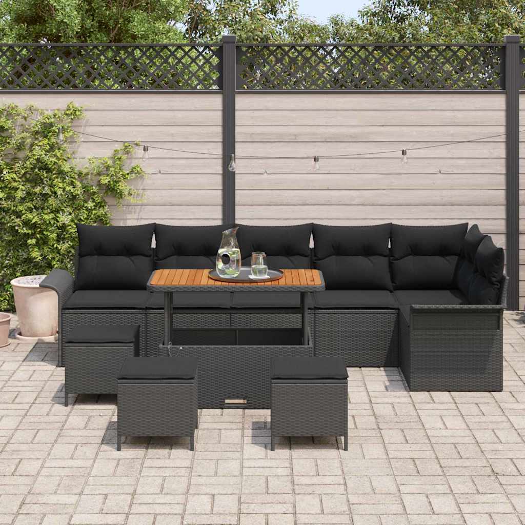 Garden Sofa Set with Cushion 10 pcs Black 110 x 55 x 71 cm