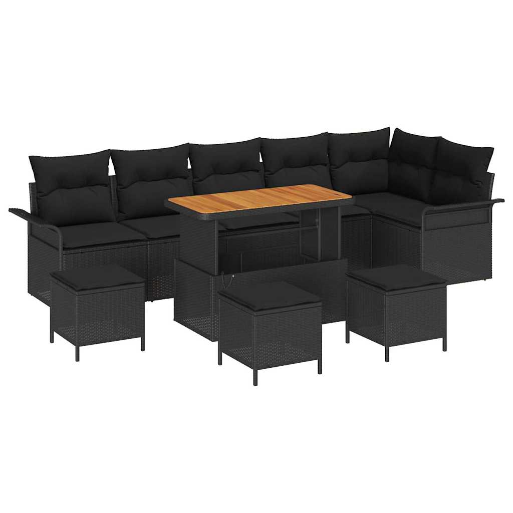 Garden Sofa Set with Cushion 10 pcs Black 110 x 55 x 71 cm