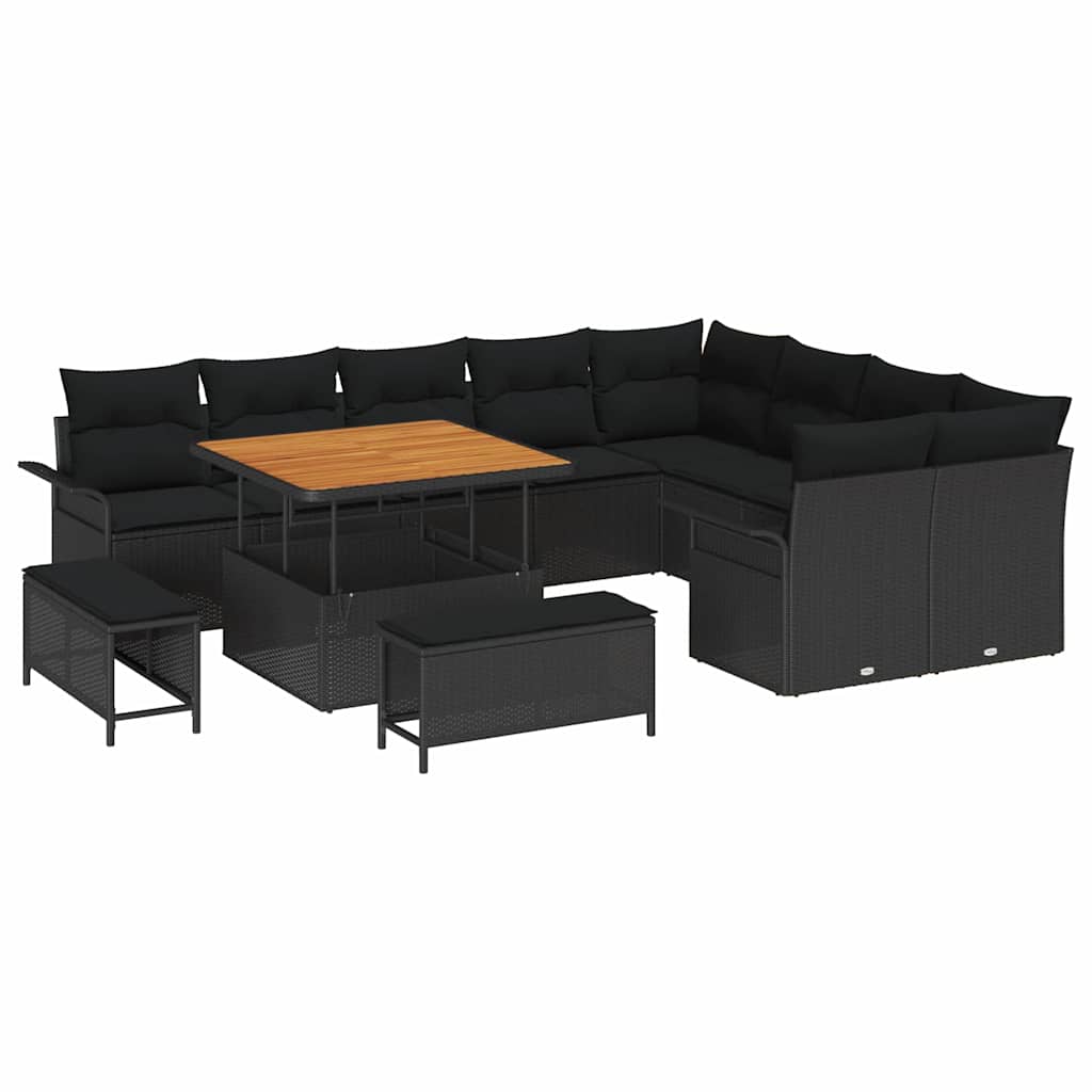 Garden Sofa Set with Cushion 12 pcs Black 100 x 100 x 71 cm