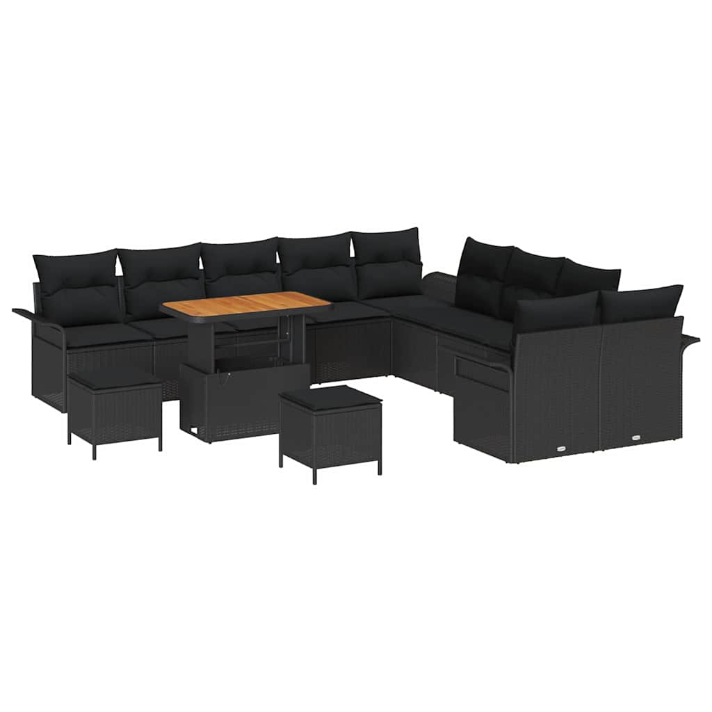 Garden Sofa Set with Cushion with Storage 13 pcs Black