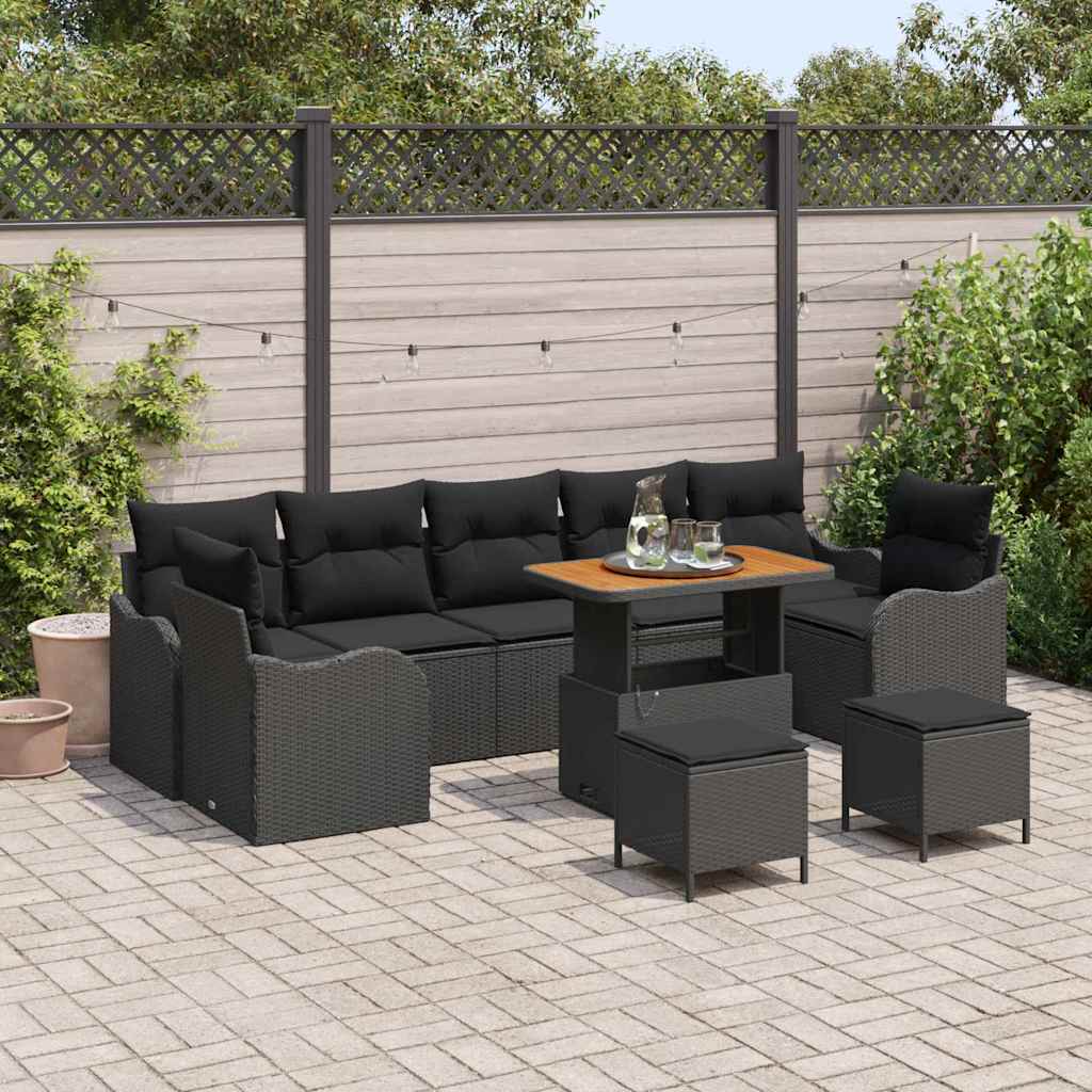Garden Sofa Set with Cushion 10 pcs Black 90 x 55 x 71 cm